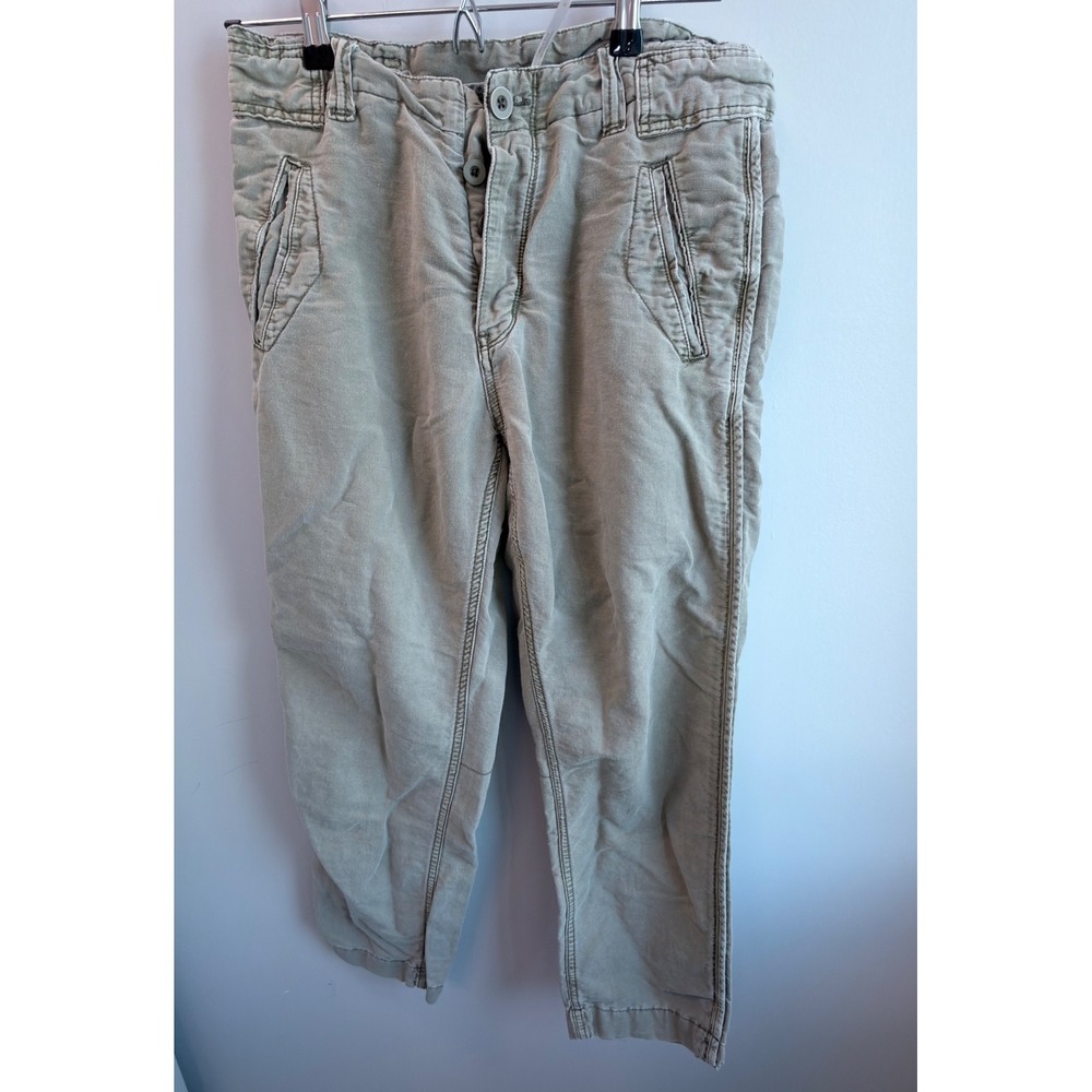 Free People Khaki Pants Women Size 6 Green Good Linen Blend Button Fly Utility